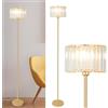 Rayofly Oro Lampada da Terra per Soggiorno, Lampe da Terra in Cristallo Moderno con Paralume in Vetro, Lampe da Terrazza in Cristallo con Interruttore a Pedale, Angolo Lambada per Camera da Letto