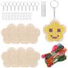 Swpeet Kit per punto croce in legno a forma di fiore, 64 pezzi, con portachiavi, anello di salto, filo e aghi, kit da cucito in legno per principianti, kit da ricamo con ago per fai da te, decorazione