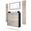 Vladon Set da corridoio Malea, Set da corridoio con 1 scarpiera a Muro, 1 Specchio a Muro e 2 Pannelli Appendiabiti, Antracite/Rovere Grezzo