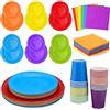 FAELNK Set di Stoviglie Colorate per Feste 120 pezzi Piatti Rotondi Colorati per Feste Bicchieri di Carta Tovaglioli 6 Colori per Compleanni Feste e Celebrazioni o Barbecue Fai Da Te Pittura