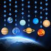 SONGTIY Striscione decorativo del sistema solare, ghirlanda con otto pianeti e stelle blu scintillanti, ghirlanda di carta di alta qualità con galassia e spazio per la decorazione della camera dei bambini