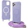 Bigcousin Magnetica Cover con Cordino per iPhone 13 Pro Max 6.7 Zoll,[Compatibile con MagSafe], Cover in Silicone, Regolabile Cordino da Collo Nylon Catena Collana Tracolla,Viola