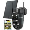 COCOCAM 2K Doppio Obiettivo Telecamera Wi-Fi Esterno Senza Fili, 6W Pannello Solare, Batteria 10000mAh, Doppio PIR e Rilevamento Umano AI, Visione Notturna Colori, 355°P 90°T, WiFi 2.4G