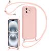 Coalbooliy Cover per iPhone 16 Plus 6,7 con Cordino per Cellulare, Custodia Silicone con Regolabile Collana Sottile Morbida Case Protezione della fotocamera Antiurto con Necklace, Rosa