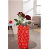 GILDE Vaso in ceramica cilindrica, altezza 30 cm, diametro 17 cm, smaltato, motivo rose, rosso