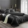 Ersmak Set copripiumino in raso, 6 pezzi, per letto matrimoniale/matrimoniale, lussuoso, setoso, con 1 copripiumino morbido, 4 federe queen size e 1 federa per il corpo, nero
