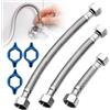 Zdhsufnvw 3 Pezzi 10cm, 20cm, 30cm Tubo Flessibile Doccia 1/2 in Acciaio Inox Tubo Flessibile Corazzato con 3 Blu Accessori di Montaggio in Plastica Raccordi per Tubi per Bagno, WC, Rubinetto Valvola Angolare