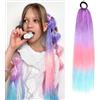 JIAMEISI Extension per capelli a coda di cavallo arcobaleno, 66 cm, 100 g, sintetiche, con elastico per capelli, per intrecciare, X418 (viola/rosa/blu)