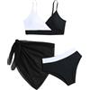 Xumplo Costume da bagno per ragazza, 3 pezzi, set bikini per adolescenti, colore a blocchi di colore, con copricostume da bagno per bambini, Nero , 12-14 Anni