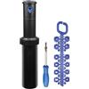 S&M 590184 - Irrigatore a lungo raggio di turbina regolabile 25° - 360° | con set di 12 ugelli e chiave regolatrice | Portata fino a 14,4 metri | Altezza stelo pop-up 12,5 cm