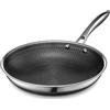 HexClad Padella in acciaio inox ibrido da 25 cm, manico freddo, padella, senza PFOA, bobine e resistente al forno, antiaderente