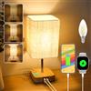 Totofac Lampada da comodino touch, lampada da comodino a intensità variabile con porte di ricarica USB-C e USB-A, piccola lampada con base in legno beige e paralume in lino per camera da letto, soggiorno
