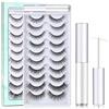 SISILILY Ciglia Finte con Colla, Multipack 3D Naturali, Riutilizzabili 10 Paia Diversi Stili, Colla Bianca