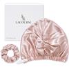 LaCourse Cuffia regolabile in 100% seta di gelso da 22 momme per donne che dormono, fascia per capelli in seta a doppio strato con elastico più resistente sulla testa. Rosa