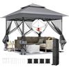 LIFERUN Gazebo pieghevole 3,3x3,3 m, con 4 pannelli laterali in zanzariera, One Push tenda con doppio tetto, Gazebo impermeabile da giardino 4 PCS sacchi di sabbia, per mercato/campeggio, Grigio Scuro