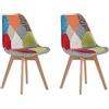 HJhomeheart Set di 2 Sedie da Pranzo in Tessuto Patchwork con Cuscino del Sedile e Gambe in Legno Massello per Sala da Pranzo, Soggiorno, Cucina, ecc. (Rosso Patchwork)