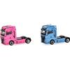 Herpa Modellino set WOMAN & MAN eTGX GX trattori stradali 2 assi, azzurro e rosa, miniatura in scala 1:87, da collezione, Made in Germany, in plastica