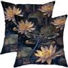 Generic Set di 2 federe per cuscini con libellula, ispirate alla natura, quadrate, decorative stagionali, per casa, divano, letto, 40,6 x 40,6 cm