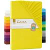 Lavea® Lenzuolo con Angoli MAYA - Jersey 100% Cotone Morbido e Traspirante - Con Elastico per Letto Singolo, Matrimoniale o King Size - OEKO-TEX® (Giallo sole, 90x200-100x200cm)