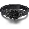 GoldChic Bracciale da uomo nero, stile antico, in acciaio inox, stile cobra, serpente, gioielli hip hop, senza nichel, in corda cerata, braccialetti in pelle per marito e uomo