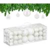 Relaxdays Palline di Natale, Set 76 Palle Albero, Addobbi Natalizi, Sfere in Plastica Opache, Lucide e Glitter, Bianco