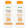 Garnier Ambre Solaire Hydra 24H Protect Protezione Solare Media SPF 20 Raggi UVB e UVA Idratante Previene le Macchie Texture Leggera Assorbimento Rapido Non Unge - 2 Flaconi da 175ml