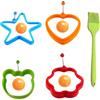MOAZIFI Set di 4 stampi per uova fritte in silicone, per la padella, multistile, per pancake, con manici, per la padella, con pennello per olio, per arrostire le uova