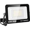 RIGIDON Faretto LED da Esterno con Spina, 1x 50W 5000LM Fari di Sicurezza, Proiettore Led, Faretti lampada Per Giardino Cortile Garage Parete Officina Patio, IP66 Impermeabile 3000K Bianco Caldo