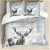ABAKUHAUS Antlers Set Copripiumino, Stag Silhouette Grunge, Arredamento del Letto, 3 Pezzi con 2 Federe Cuscini, 155 x 200 cm - 80 x 80 cm, Grigio Nero