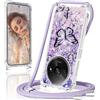 XCYYOO Cover Viola Glitter con Cordino per Xiaomi Redmi A3,[Con Motivo Farfalla Viola] Case Antiurto TPU Transparente con Ciondolo Regolabile Laccio per Xiaomi Redmi A3 Tracolla Catena Custodia