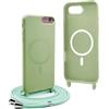 YFSYLL Magnetica Cover per iPhone SE (2022/2020) / iPhone 8/7 con Cordino,Compatibile con MagSafe,Silicone Case con Regolabile Cordino da Collo Nylon Catena Collana Tracolla - Verde Matcha