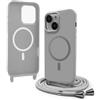 Bigcousin Magnetica Cover con Cordino per iPhone 15 Plus,[Compatibile con MagSafe], Cover in Silicone, Regolabile Cordino da Collo Nylon Catena Collana Tracolla,Grigio chiaro