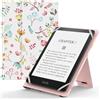 MoKo Custodia Cover Universale Compatibile con E-Lettore Kindle/Kobo/Voyaga/Lenovo/Sony/Tolino da 6, 6,8 e 7, in Pelle PU con Chiusura di Elastico, Doppio Supporto e Manico, Fiori Brillanti