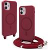 VAVAVOOMY Cover Compatible con iPhone 12 Mini(5.4) rimovibile custodia in silicone,[Antiurto][Antiscivolo] Custodia con Regolabile Collana per Cordino Collana Necklace Cover Corda-Rosso