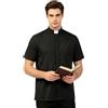 BPURB Camicia da Uomo con Colletto da clero per prete Pastore predicatore ministro Ideale per Costume da Chiesa, Manica Corta Nera,46