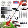 OUTIGO Decespugliatore Elettrico a Batteria, Tagliabordi a Batteria Brushless con 2 Batterie 21V, 4 Tipi lame + 1 forbice, angolazione regolabili, decespugliatore per falciare prati - Rosso