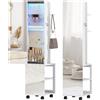 HOMCOM Specchio Porta Gioielli con Luci LED Armadio per Gioielli a Giro di 360° Serratura e Chiavi Superficie Bianca e Rivestimento Beige | Aosom Italy