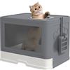 PawHut Lettiera per Gatti Chiusa con Coperchio e Doppia Entrata, Cassetto Estraibile, Paletta e Spazzola, Grigio | Aosom Italy