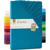 Lavea® Lenzuolo con Angoli MAYA - Jersey 100% Cotone Morbido e Traspirante - Con Elastico per Letto Singolo, Matrimoniale o King Size - OEKO-TEX® (Acquamarina, 90x200-100x200cm)