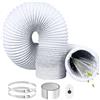 ComPDCVD 100mm Bianco Tubo di Scarico 3 m Condotti Tubo di Ventilazione Flessibile in Alluminio PVC con 2 Fascette Stringitubo in Acciaio per Aria Condizionata, Asciugatrice, Cappa Aspirante