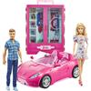 Barbie - bambole barbie & ken con vestiti alla moda, include armadio con maniglia e veicolo con ruote girevoli e cinture di sicurezza; giocattolo per bambini 3+ anni