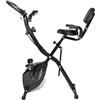 TechFit Cyclette da Casa Pieghevole Resistenza Magnetica, Display LCD, Schienale e Sella Regolabile, Sensore Pulsazioni, Supporto Tablet, Volano a Livelli, Ruote Salvaspazio, Portata Max 120 kg