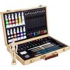 Artina 45 Pezzi Set Pittura e Disegno in Valigetta Legno con Colori Acrilici, Pennelli, Pastelli, Gessetti, Manichino - Kit Pittura Professionale per Bambini e Adulti - Leonardo