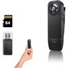 kaysunlink 1080P Body Camera con Scheda da 64 GB, Telecamera POV con Visione Notturna, Videocamera Portatile Tascabile per Sport, Vlogging, Viaggi, Sicurezza e Lavoro, Nero