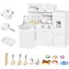 HOMCOM Cucina Giocattolo per Bambini in Legno con 14 Accessori, Forno, Lavandino, Frigo e Microonde, Età 3+ Anni, 86x64x84.5cm, Bianco e Argento|Aosom