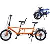 YXWJ Bike in Tandem Classico - Città in Bicicletta in Tandem Pieghevole, Bici da Spiaggia per Adulti in Tandem Pieghevole a 7 velocità Regolabili, 3 posti,Arancia