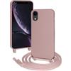 FERLAN Custodia per iPhone XR Cover con Cordino,Rosa Silicone Antiurto TPU Morbido Case Corda Collana Necklace Regolabile Stylish con Catena Ultra Sottile Cover per iPhone XR,Rosa sabbia