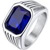 Bestyle Anello Acciaio Inossidabile Uomo, Anello Uomo Argento con Pietra Zaffiro, Anello Ragazzo Maschio con Misura IT 22.25 Circonferenza 62.1mm, Idee Regalo per Anniversario.