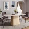 DEGHI Tavolo da pranzo 180x90 cm con top in pietra sinterizzata bianca e base cappuccino effetto travertino - Rhyme