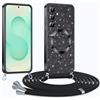 Phoona Glitter Cover per Samsung Galaxy S25 Plus/S25+ 5G con Cordino, Antiurto Silicone Protezione, Compatibile con MagSafe Cover con Cordino, Anti Graffi, Non Ingiallente, Nero